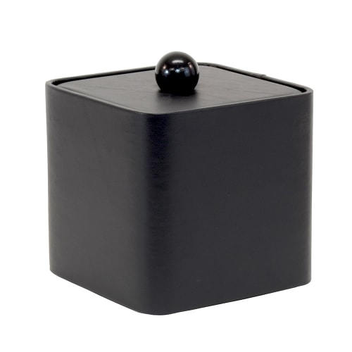 Executive 3 Quart Square Leatherette Ice Bucket with Wood Black Knob, Black Morocco